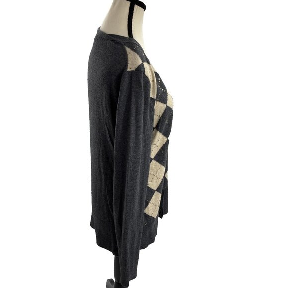 Banana Republic Womens Size M Cardigan Sweater Gray Beige Argyle Knit Button - Picture 4 of 8